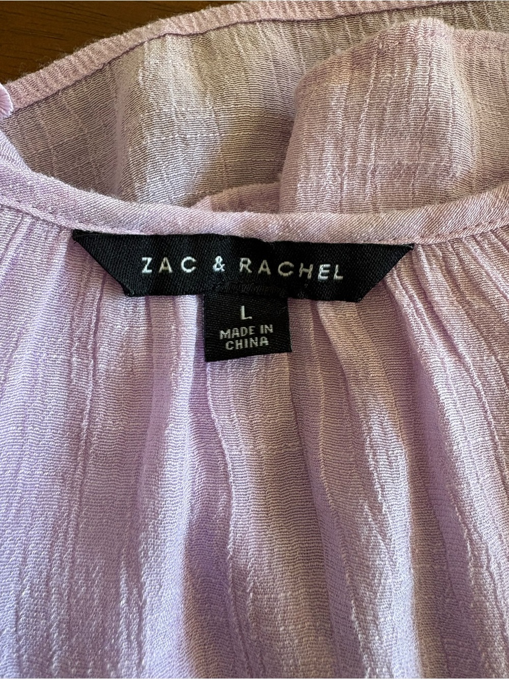 Zac & Rachel Gauze Lavender Blouse with Crocheted Bell Sleeves size Large - Picture 3 of 5